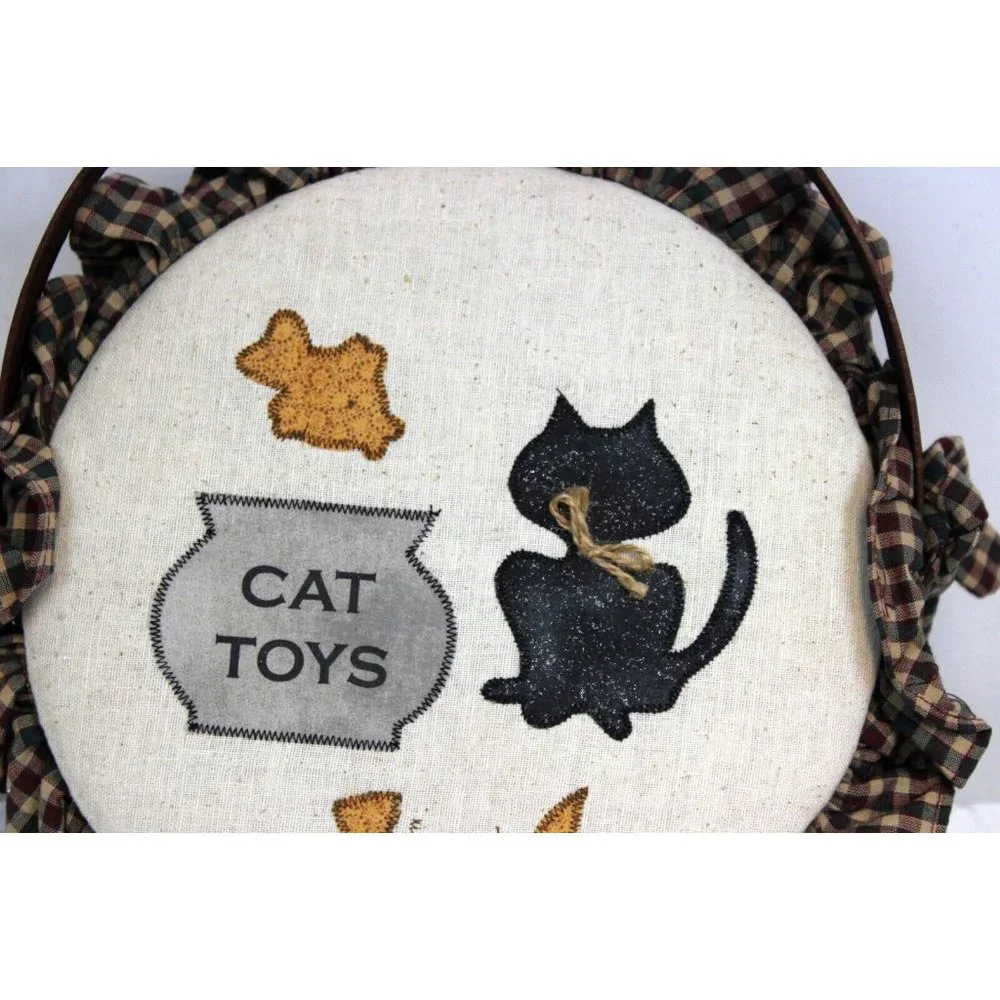 Cat Toys Cottage Core Granny Basket Storage Ruffle Applique Lid Farmhouse County